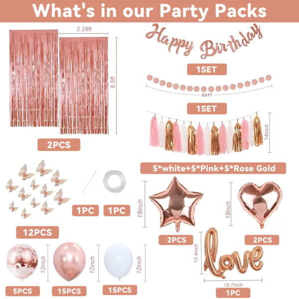 Happy Birthday Love Balloons, Rose Gold Latex Celebrate Party Supply Kit for Woman Girl - Image 3